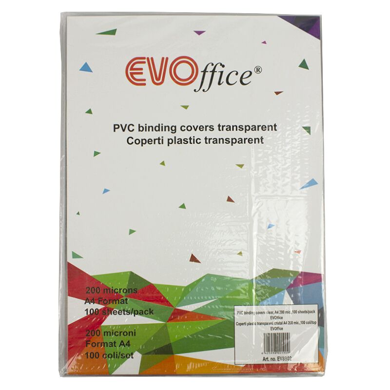Coperti plastic transparent cristal A4 200 mic., 100 coli/top, EVOffice